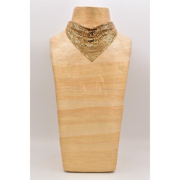 Whiting & Davis Vintage Mesh Chainmail Choker Bib Necklace Gold Signed 70s BinBL - Picture 8 of 12